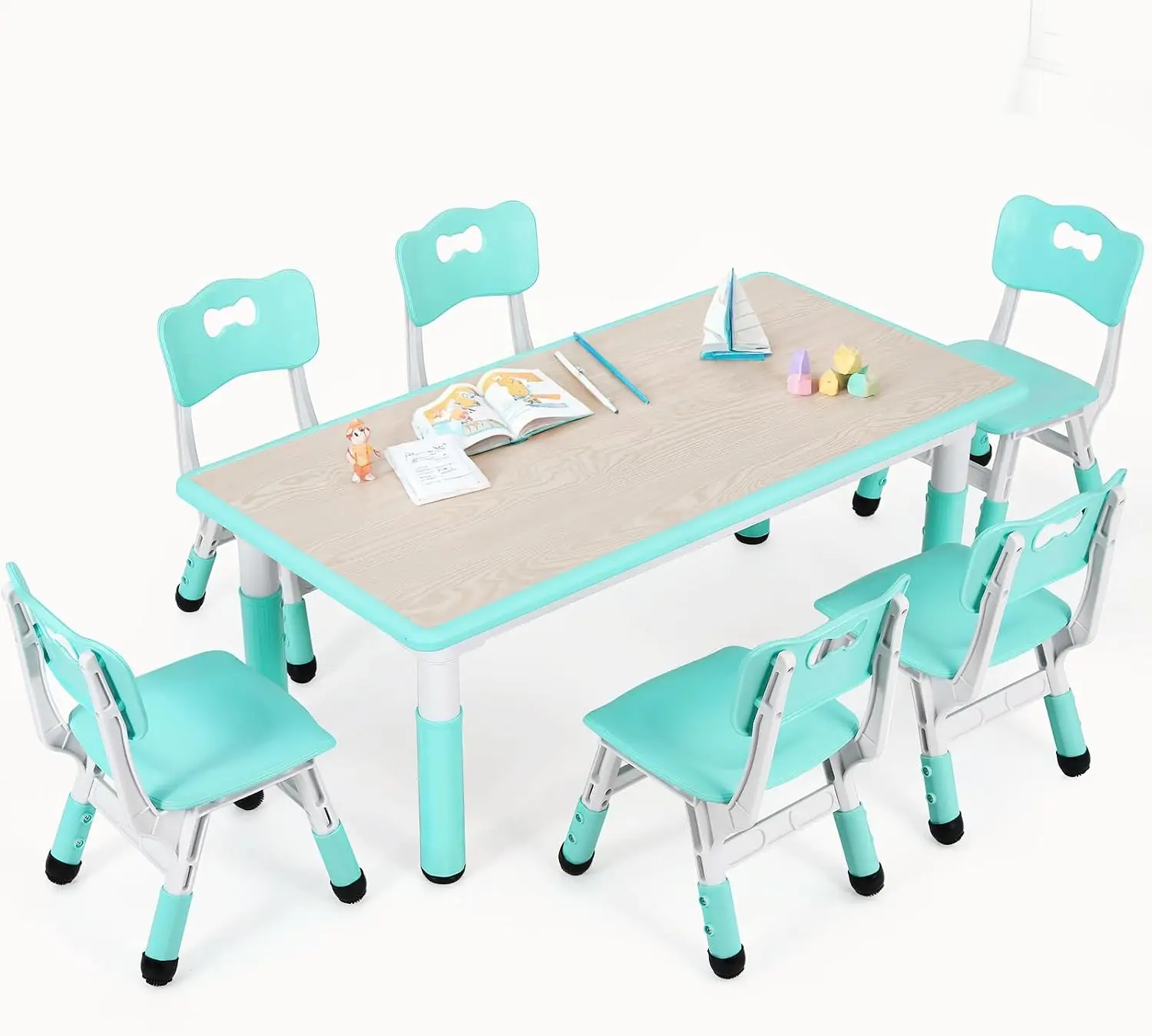 Kids Table and 6 Chairs Set, H - Art Craft Preschool ulasan dan harga