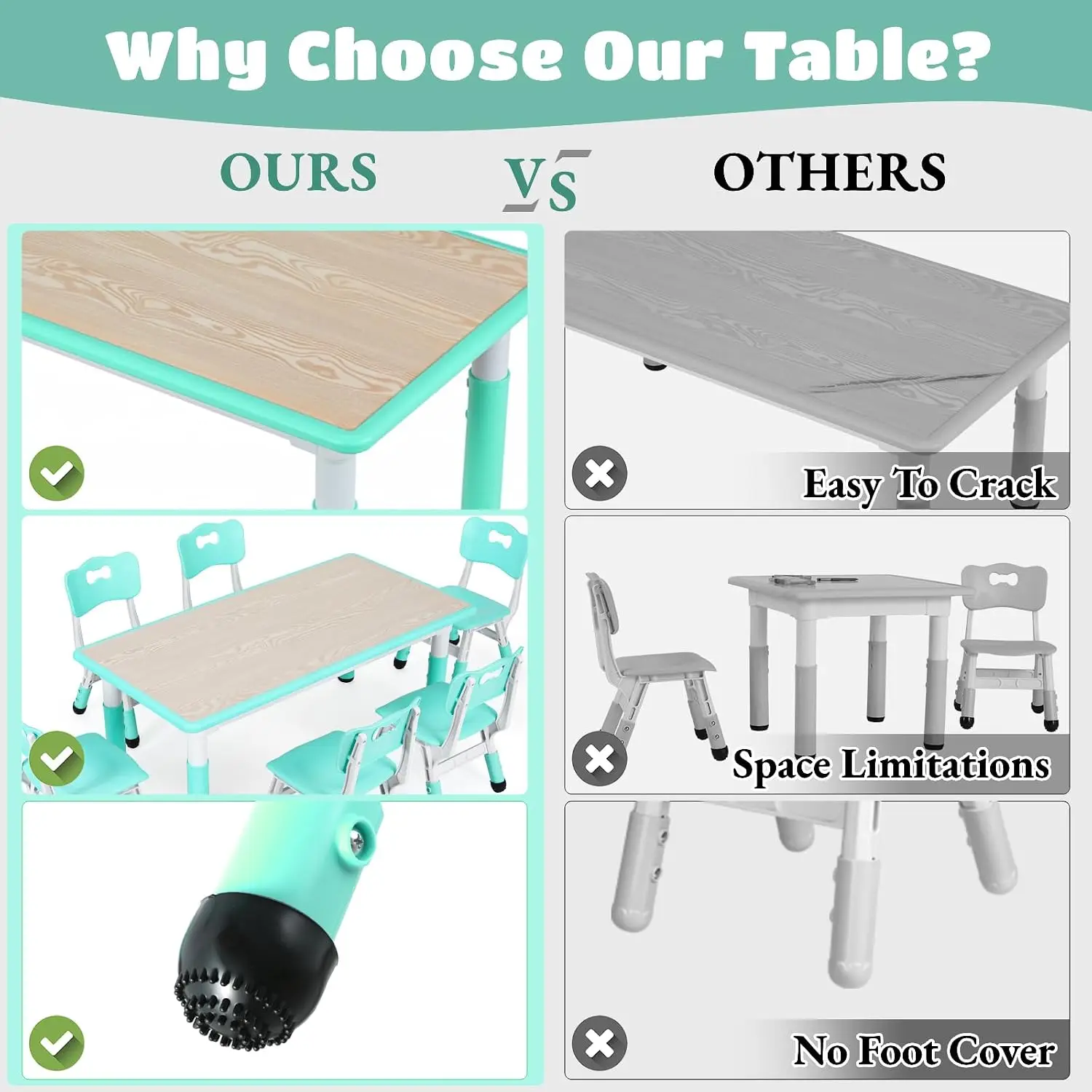 Kids Table and 6 Chairs Set, H - Art Craft Preschool ulasan dan harga