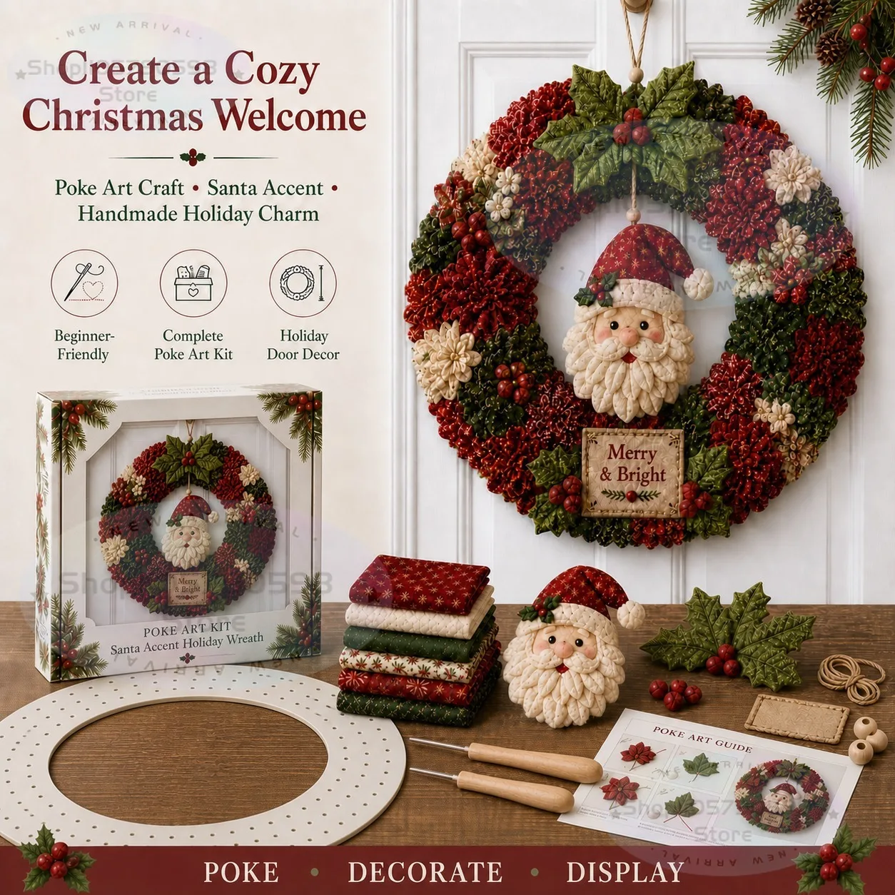 2026 3D Fabric Poke Wreath DIY - Art Craft For Christmas ulasan dan harga